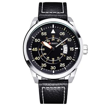 CURREN 8210 Original Brand Leather Straps Wrist Watch For Men Black/Silver