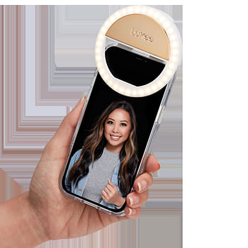 LuMee Studio Clip Light | Universal LED Lighting solution, Selfie Ring Light, 3 Brightness Levels, Easy Attachment, Portable & Compact, works w/ Smartphones, Tablets, Laptops - Gold