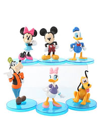 6 Pieces Mouse Action Figures Birthday Cartoon Cake Topper Set Home Decor Mini Toys For Kids Theme Party Supplies Blue