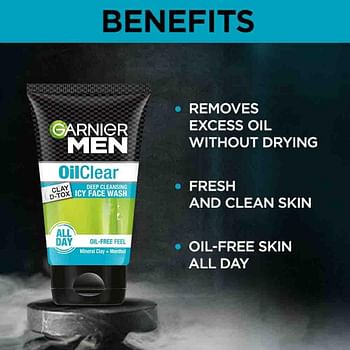 غسول الوجه للتنظيف العميق للوجه من Garnier Men Oil Clear للبشرة الحساسة - 100 جم