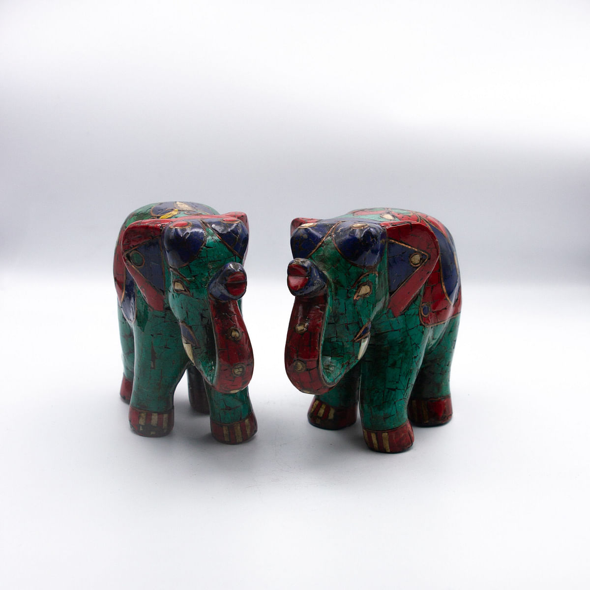 Pair of Elephant Stones Handmade Multicolor Antique Handicraft in Nepal