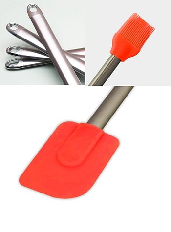 Set of 2 - Silicone Basting BBQ Brush and Spatula a with Stainless Steel Handle Kitchen Utensils For Baking Pastry Bread Grill Perfect for Camping & Outdoor Comes in Assorted Colors