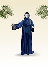 Al-Zahra stylish abaya design blue with golden beads - iLaa Shop