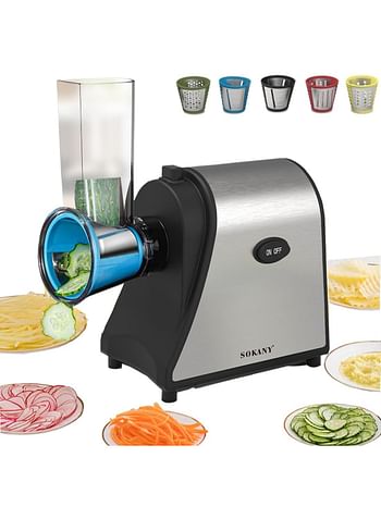 Sokany 6 in 1 Premium Quality Electric Vegetable Slicer, 1000W Electric Slicer with 5 Tapered Blades, Cheese Grater, Easy to Clean, Fruit Vegetable Grater (SK-1178)