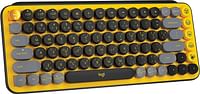 Logitech POP Keys Mechanical Wireless Keyboard with Customizable Emoji Keys, Durable Compact Design, Bluetooth or USB Connectivity, Multi Device, OS Compatible, Yellow, Arabic Keyboard
