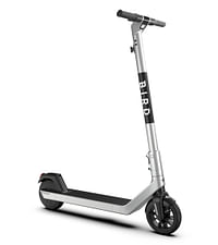 Bird AIR Scooter 8.0" - Folding Electric Scooter, Portable Compact Stylish Trendy, Fast 25kph, Bluetooth, Battery Operated, LED Lights, Splash Resistant, Flat-Free Wheels, Electronic Brake - Silver