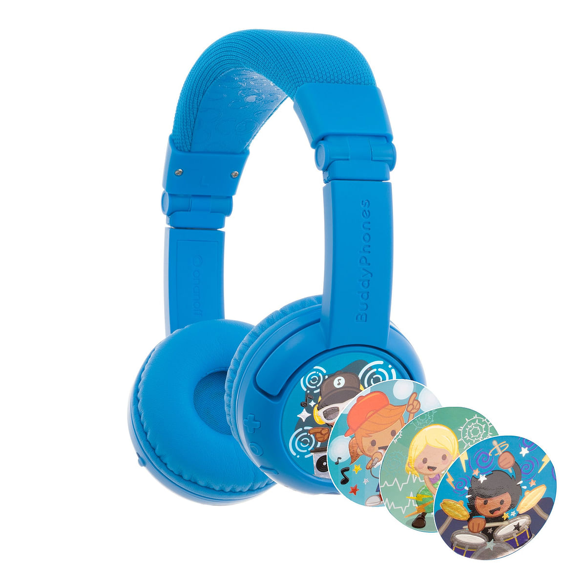 ONANOFF BuddyPhones Play Plus Wireless Bluetooth for Kids | Safe Volume w/ Study Mode 20 Hrs Battery Built-in Mic | Wired or Wireless | Adjustable Foldable for Phone, Tablet, e-learning - Cool Blue