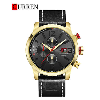 CURREN 8281 Original Brand Leather Straps Wrist Watch For Men - Black and Gold