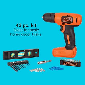 Black+Decker 8V Max Cordless Drill + 43 PC Home Decor Project Kit (BDCD8HDPK)