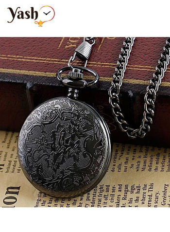 Yash Romanian Style Quartz Pocket Watches Collection Rom BLK White Font LC