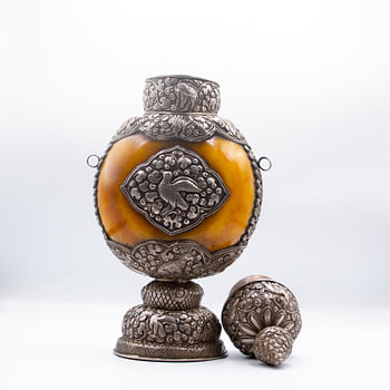 Silver and Amber Pot - Handmade in Nepal -Antique Home Decor