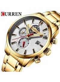 Curren 8352 Chronograph, Watch Waterproof Men's New Gold Stainless Steel Luxury Military Watch for Men