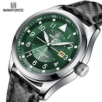 NaviForce NF8022 Men's Date Function Casual Leather Strap With Luminous Quartz Watch Green/Black