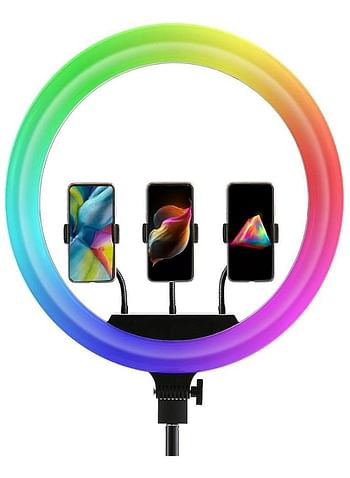 Portable MJ45 18'' RGB Desktop Soft LED Ring Light 16 RGB Colours with Three Mobile Holder & Mini Stand for Making YouTube, Insta Reels, Makeup Videos