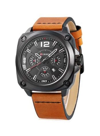 Curren 8260 Sports Leather Strap Analog Watch Alloy Case Quartz Watch For Men - Brown