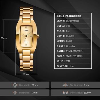 SKMEI Women Watches Quartz with Stainless Steel Band Fashion Casual Waterproof Wristwatch for Women Girls Ladies(Gold)