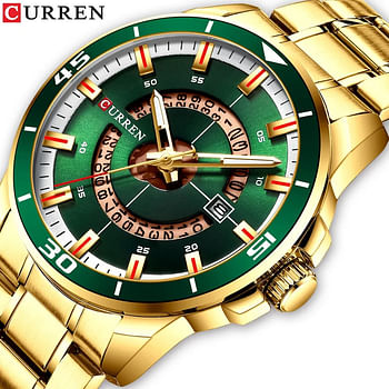 CURREN 8359 Original Brand Stainless Steel Band Wrist Watch For Men Gold