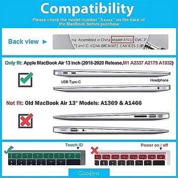 Hard Shell Case for MacBook Air 13.3inch 2020,2019,2018 Model A2337, A1932, A2179 (Black Transparent)