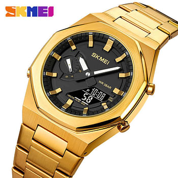 SKMEI 1816 Dual-Display Electronic Watch With Luminous Waterproof Steel Strap Fashion Business Wristwatches For Men 41.1mm - Black, Green