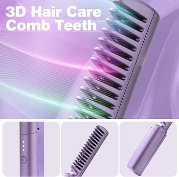 Rechargeable Mini Hair Straightener 2024 New Travel Cordless Hair Straightener Bursh Three Temperature Adjustments Flat Iron Electric Straightening Comb Heated Hair Brush