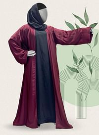 Qirfah Black & Maroon Stylish Simple Abaya Set- iLaa Shop