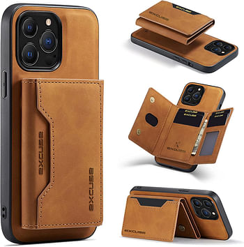 Premium Case Compatible with iPhone 14 Pro, DG.MING Premium Leather Phone Case Back Cover Magnetic Detachable with Trifold Wallet Card Holder Pocket for iPhone 14 Pro - Brown