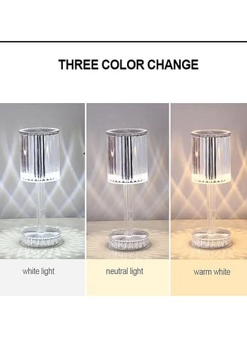 Crystal Table Lamp, Touching Control LED Crystal Bedside Lamp Cordless Lamp, 3 Colours USB Rechargeable Nightstand Light for Bedroom, Living Room