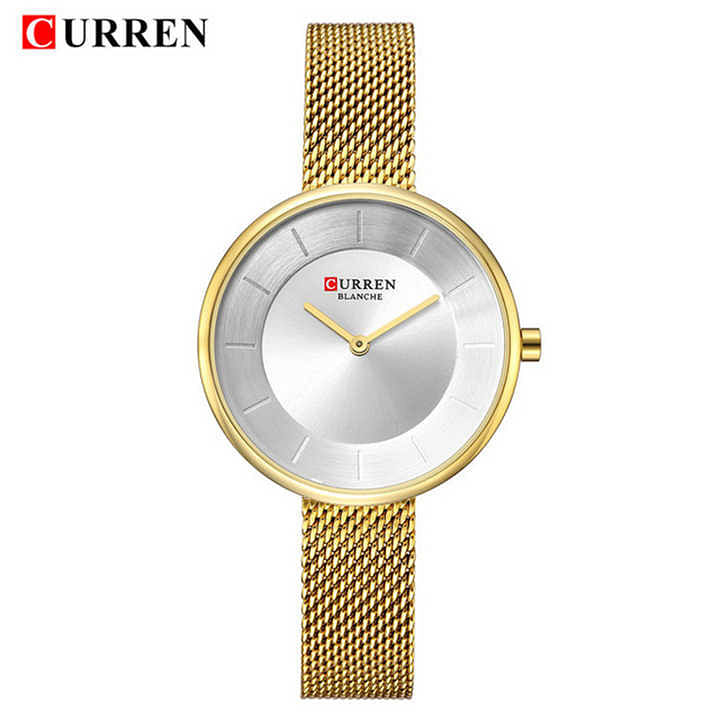 Curren 9030 Original Brand Mesh Band Wrist Watch For Women / Gold