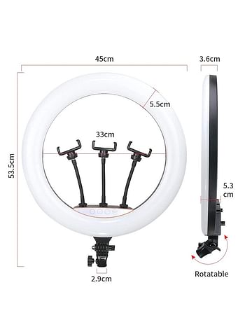 Portable MJ45 18'' RGB Desktop Soft LED Ring Light 16 RGB Colours with Three Mobile Holder & Mini Stand for Making YouTube, Insta Reels, Makeup Videos
