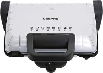 Geepas Multifunction Grill Maker, Adjustable Thermostat, GGM5458 - Non-Stick Cooking Plate, Detachable Cooking Plate, Overheat Protection, Cord Storage, Vertical Storage, Portable 1600 W GGM5458 Silver