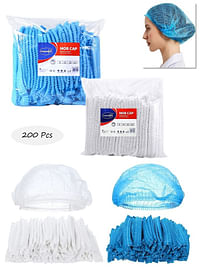 Gesalife 200 Pieces Disposable Shower Caps Non Woven Mob Hair Net 19 Inch Blue and White Combo