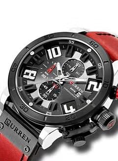 CURREN 8312 Men Japan Quartz Movement Watch Fashion Casual Leather Band Business Watch Auto Date - Red, Black