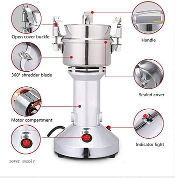 Electric Grain Mill Grinder Portable Household Herb Grinder Stainless Steel Grinder Grain Powder Machine 150G