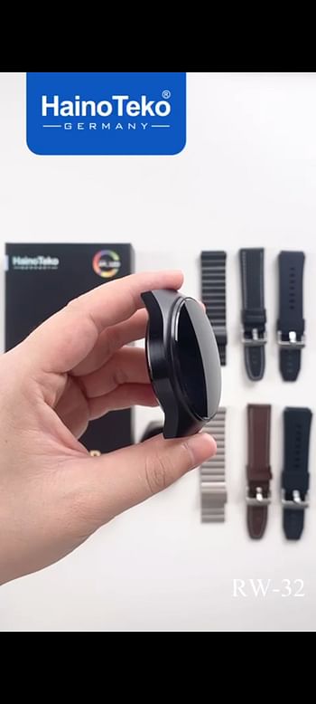 Haino teko RW-32 Watch 4 Pro CURVED Glass smartwatch Germany 2023 model with 3 pair straps-Black