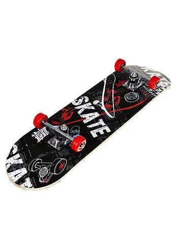 43 CM Wooden Skateboard for Kids 7 Layer Maple Wood Smooth Wheels Outdoor Sports Games Comes in Assorted Colors and Designs - Skate Black & Red