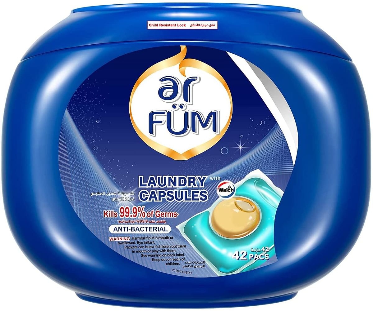 AR FUM PODS, 99.9% Anti-Bacterial Laundry Detergent, 42 Capsules, German Formulated Laundry Pods, Washing Liquid Capsules, 42 Capsules