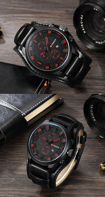 CURREN 8225 Watch Men Quartz Watch Mens Top Brand Leather Sports Wristwatch Black