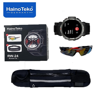 Haino Teko Germany RW-24 Smart Watch Round Shape Sports Model with Sun Glass, Running Belt and Wireless Charger