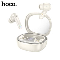 HOCO EQ6 TWS Earphone Bluetooth 5.3 Wireless Earbuds LED Display Transparent Charger Box Milky White