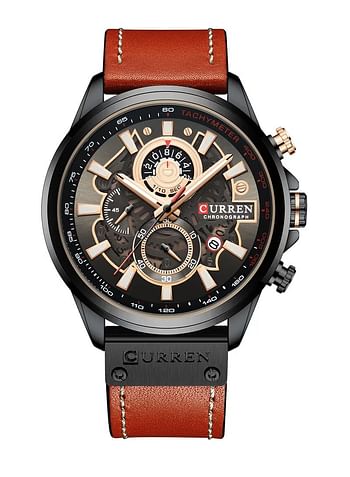 Men's Waterproof Geniune Leather BAnd Chronograph Quartz Watch 8380 - 48 mm