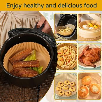 Baking Paper Airfryer Round Parchment Paper Air Fryer Non-Stick Disposable Waterproof Oilproof for Hot Air Fryer Frying Pan Oven Microwave 50 Pieces