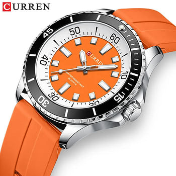 Curren 8448 Men's Quartz Watch Silicone Strap Fashion Sports Waterproof / Orange