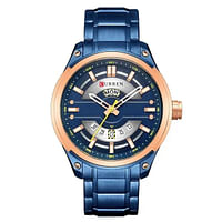 CURREN 8319 Original Brand Stainless Steel Band Wrist Watch For Men blue and Rose Gold