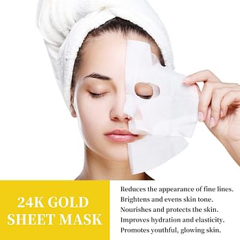24K Gold Serum Facial Mask, Pack of 5, Lightweight Breathable Face Mask, Layer by Layer Hydration Moisturing Anti-Aging Facial Sheet Mask Skin Care, Pack of 5
