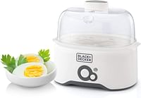 BLACK+DECKER 280W 6 Piece Egg Cooker With Cooking Rack And 2 Poaching Pan Dry Boil Auto Shutoff Protection Transparent Cover White Body, For Perfect Eggs EG200-B5