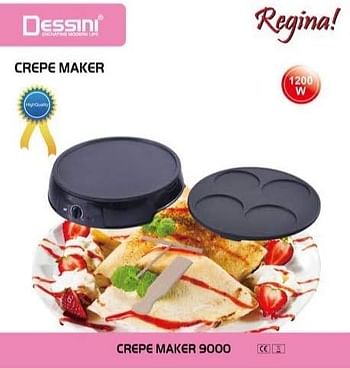 Dessini Electric Crepe Maker: Precise Temperature Control for Perfect Pancakes 12 Inch Non-Stick Grill Pan and Detachable 4 mini crepe mold pan Includes Batter Spreader & Spatula Black