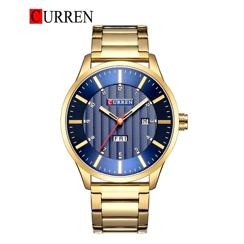 Curren 8316 Original Brand Stainless Steel Band Wrist Watch For Men / Gold and Blue Dial