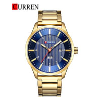 Curren 8316 Original Brand Stainless Steel Band Wrist Watch For Men / Gold and Blue Dial