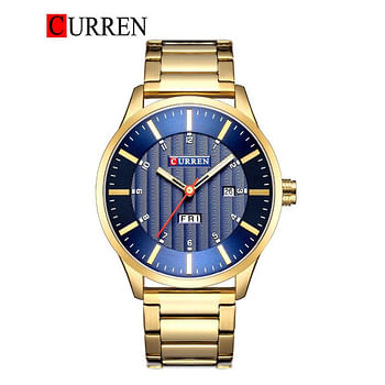 Curren 8316 Original Brand Stainless Steel Band Wrist Watch For Men / Gold and Blue Dial