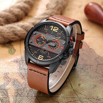 CURREN Original Brand Men's Sports Waterproof Leather Strap Wrist Watch 8259 Brown Black